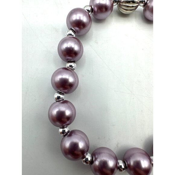 Lavender Pearl Bead Bracelet with Silver Accents Stretch Fit for Women Elegant F - Picture 5 of 6